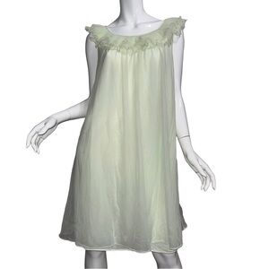 💖 Vintage 60s Val Mode Dainty Ruffle Collar Pastel Green Babydoll Nightgown